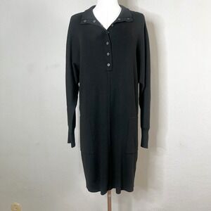 ANTHROPOLOGIE‎ Daily Practice Polo Knit Mini Dress Black Sweater Snap Size Small